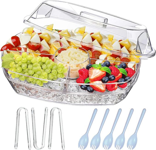 INNOVATIVE LIFE Fruit Trays for Serving for Party, 15 Inch Appetizer Serving Tray on Ice, Party Platters for Serving Food, Clear