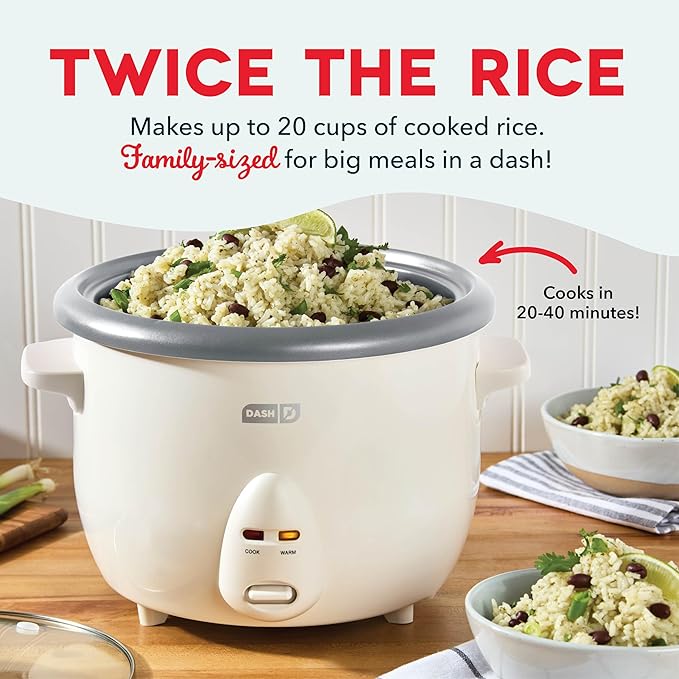 Dash Family Sized Rice Cooker - Large-Capacity Rice Cooker - Features Ceramic, Nonstick Surface & Keep Warm Function - Great for Convenient Meal Prep & Family Meals - 20-Cup Capacity