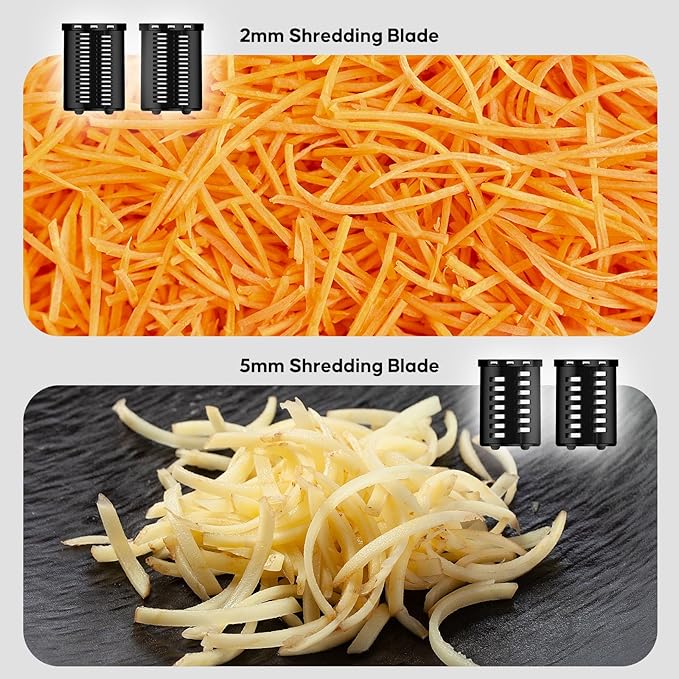 Electric Cheese Grater,300W DC Motor Salad Maker,Electric Slicer Shredder with 5 Different Shapes of Blades,Electric Vegetable Cutter for Potato,Carrot,Black