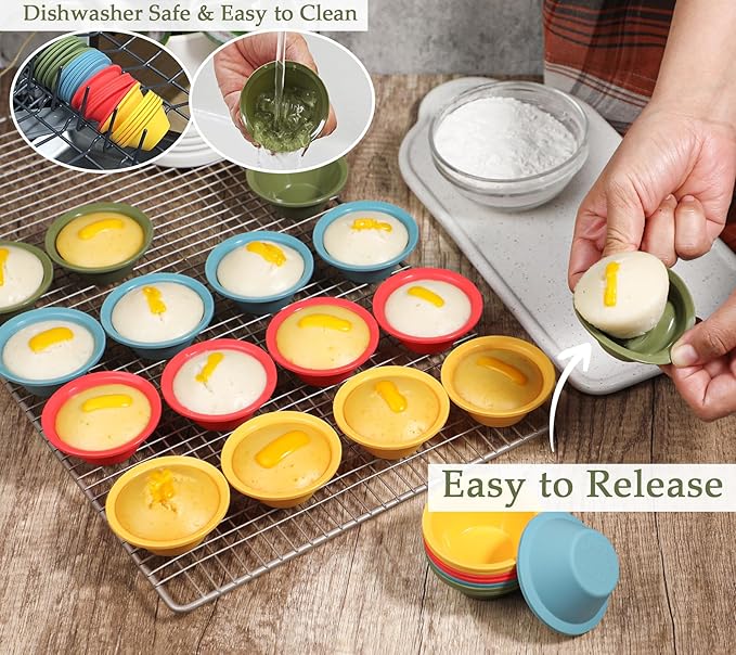 Webake 24 Pcs Silicone Puto Molder Filipino Small-Size, 2.2" Plastic Replacement Baking Cup, Reusable Kutsinta Molder for Steamer, BPA-Free and Non-Stick, Great for Bite-Size Muffin, Tart Baking