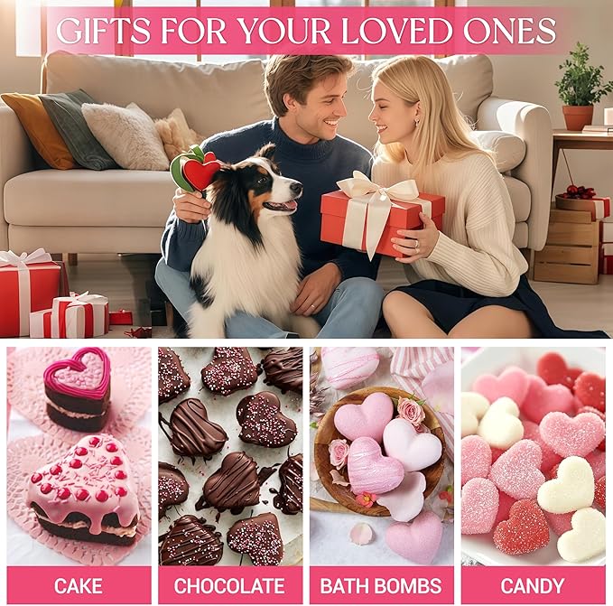 Heart-Shaped Silicone Chocolate Molds - Set of 2 Non-Stick Candy Heart Molds for Baking, Candy, Gummy, Cake, Jelly, Pudding, Handmade Soap Mould, Food Grade - Pink&Rose