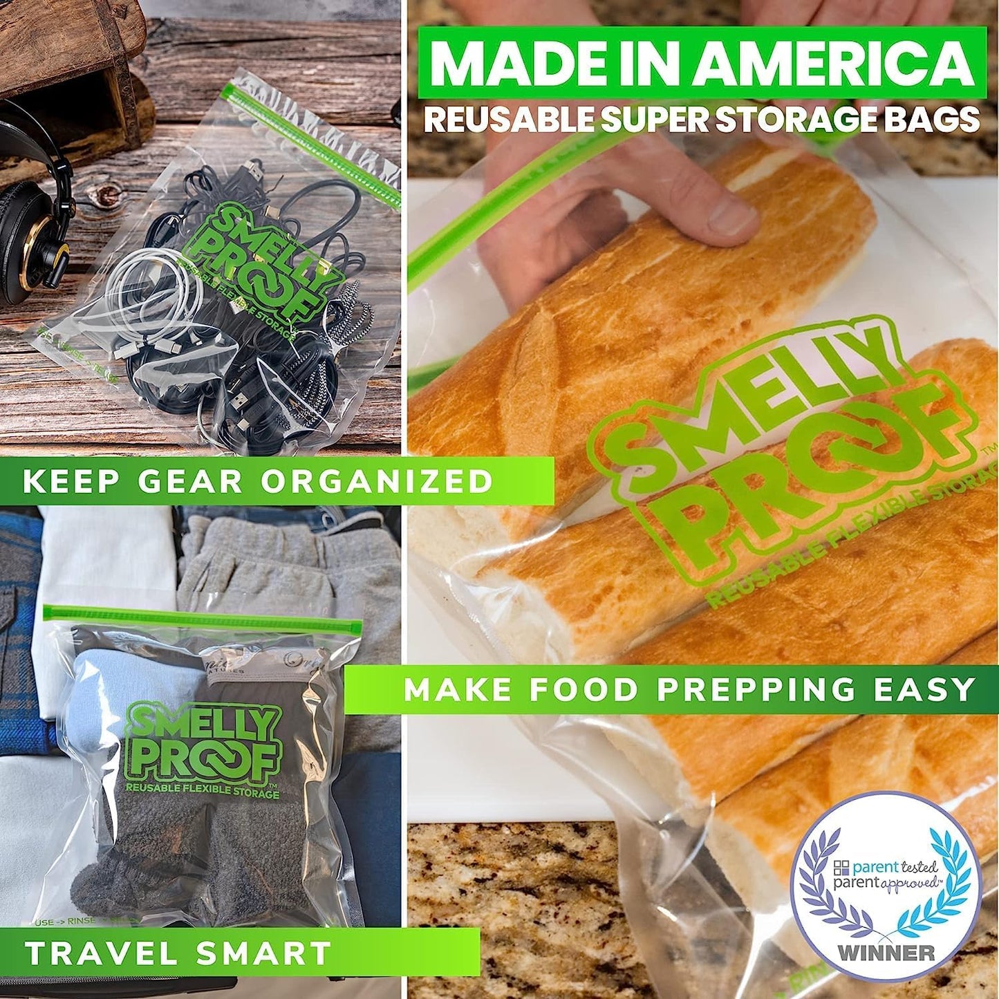 Reusable Storage Bags for Food by Smelly Proof Bags - MADE IN USA, Easy Clean, Dishwasher-Safe, BPA FREE, NO PEVA, XL 3-mil Thick Bags, Extra Large Clear FLAT 10.5" x 12" GALLON 15-Pack