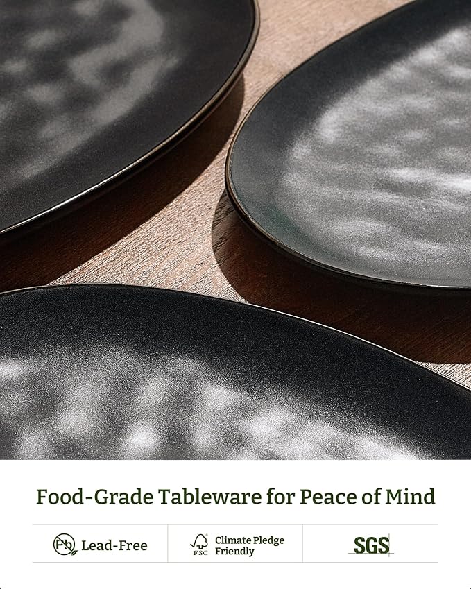famiware Serving Platter, Oval 15.59/14.3/12.9inch Serving Dishes for Entertaining, Serving Bowls, Dishwasher Safe, Stoneware Serving Trays for Party, Food, Turkey, Reactive Glaze, Matte Dark Charcoal