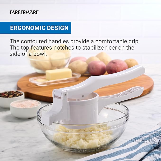 Farberware Professional Potato Ricer, 3 Interchangable Stainless Steel Ricing Disc Sizes, Large Capacity Ricer