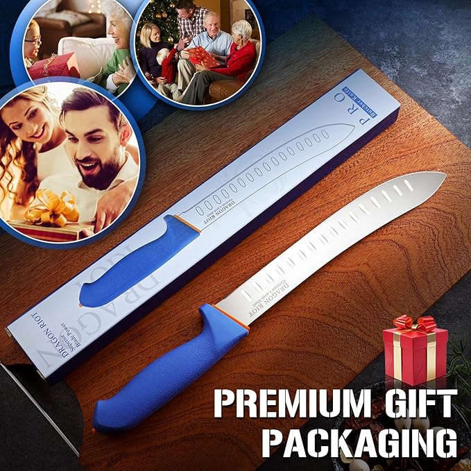 DRAGON RIOT Butcher Breaking Knife 10 Inch in High Carbon Stainless Steel, Razor Sharp Carving Slicing Knives for Meat Cutting, Professional Brisket Knife with Ergonomic Handle,Grilling Gifts for Men