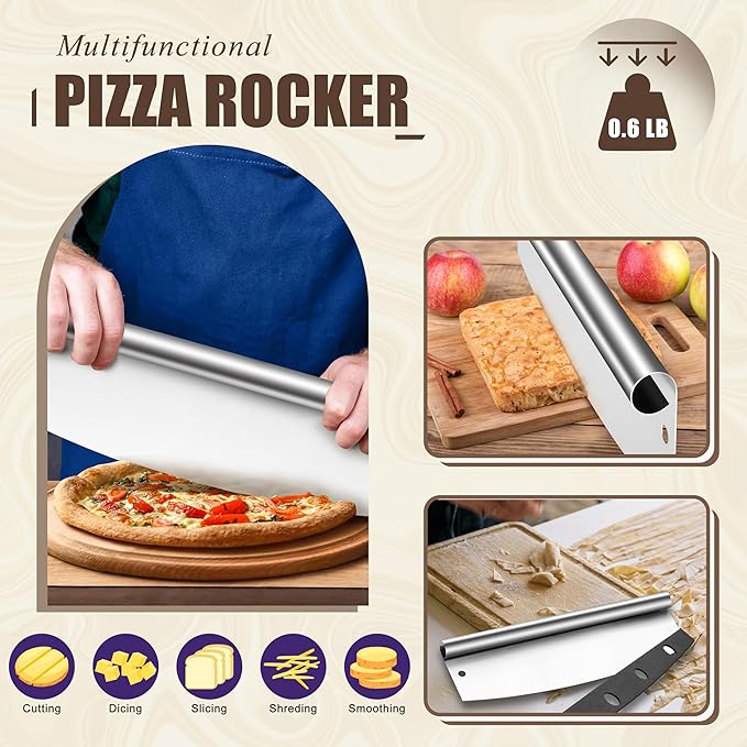 HaSteeL Aluminum Pizza Peel Spatula Set, 12 Inch Pizza Paddle Shovel, 14 Inch Metal Pizza Cutter Rocker, Pizza Oven Accessories Tools for Cooking Baking Turning Cutting, Long Detachable Handle