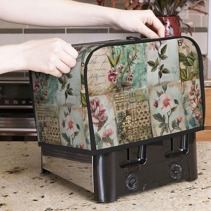Western Florals Shabby Wood Toaster Cover 2 Slice, Cute Rural Bread Machine Cover, Washable Dust-Proof Cover for Kitchen Small Appliance Cover,with Top Handle