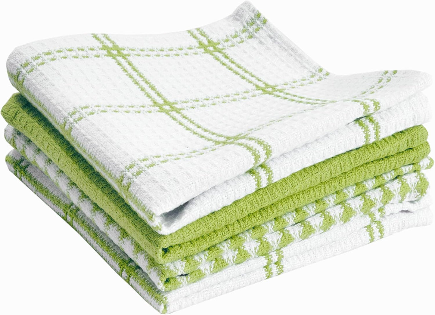 T-fal Premium Waffle Dish Cloths: Highly Absorbent, Super Soft Long Lasting - 100% Cotton, 12"x13" Flat Waffle Dish Towel for Cleaning & Drying Dishes, (4-Pack), Green