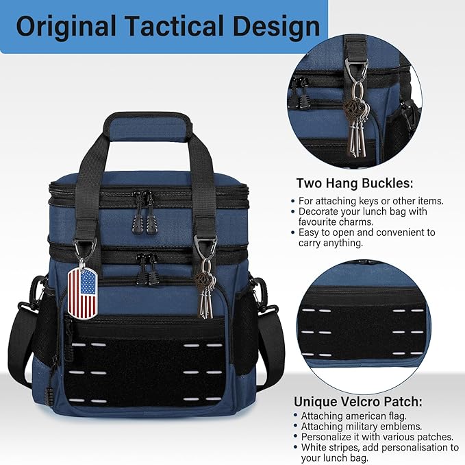 Lunch Box Cooler Bag - Insulated Tactical Lunchbox for Men - Large Lunch Pail Kit for Adults Work Outdoor Shifts Trips Blue 16L