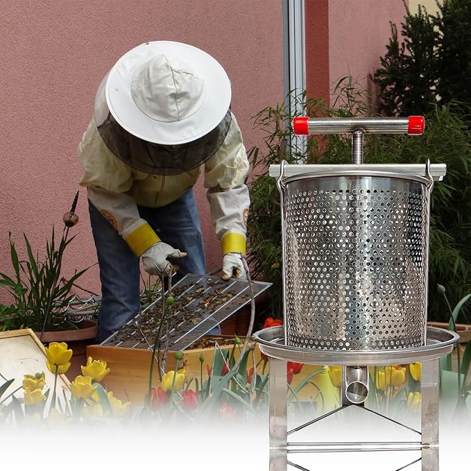 Honey Extractor Manual, Household Manual Mesh Honey Press Extractor Machine, Honey Extractor Beekeeping Manual Tool, Stainless Steel Beekeeping Extraction for Wine Honey and Juice Making