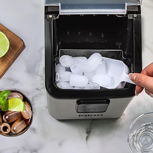 Igloo Portable Ice Maker with Scoop - Countertop Ice Maker with LED Control Panel & 1.5 Quart Water Tank - Ice Cube Maker Produces 26 Lbs. of Ice in 24 Hours with 9 Large or Small Cubes in 7 Minutes