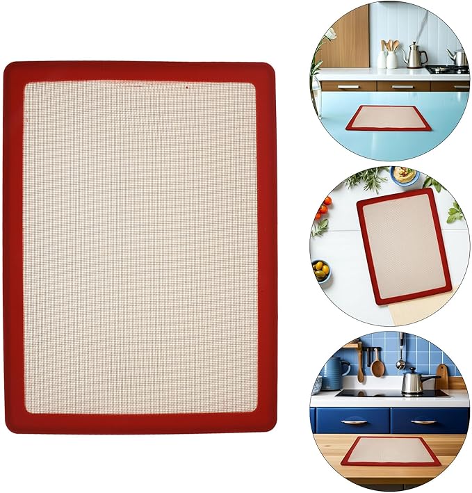 SUPVOX Reusable Red Silicone Baking Mat Sheet Non-stick Oven Liner with Raised Edges for Rolling Dough and Baking Cakes, Heat Resistant Silicone Mat for Home Kitchen Pastry and Cookie