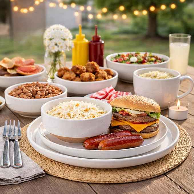 AmorArc Ceramic Dinnerware Sets with Pasta Bowls for 4, Handpainted Plates and Bowls Set with Rustic Terracotta Underside, Scratch Resistant Dishes Set, Dishwasher & Microwave Safe, 16 Pcs