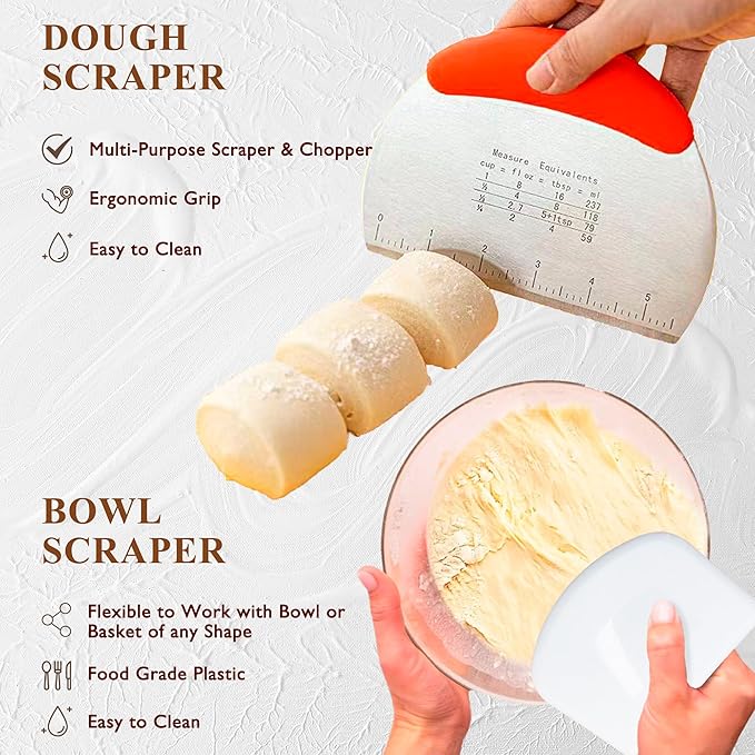 Complete Sourdough Starter Kit, Banneton Bread Proofing Basket with Glass Sourdough Starter Jar, Sourdough Bread Baking Supplies, 9'' Round Bread Proofing Basket, for Bread Making Baking Fermentation