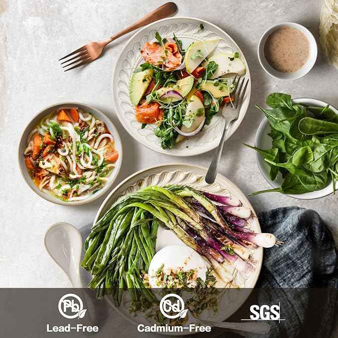 Artena Plates And Bowls Sets, 16 Pieces Dinnerware Sets, Dish Set For 4, Ceramic Kitchen Bowl And Plate Set, Embossed White Dishware Sets, Dishwasher & Microwave Safe (Willow Leaf)