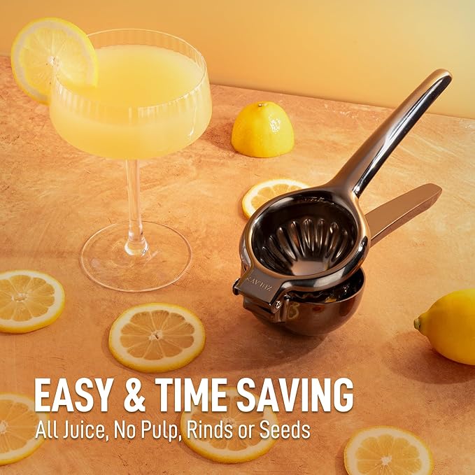 Zulay Kitchen Extra Large Lemon Squeezer Stainless Steel - Easy Squeeze Heavy Duty Lemon Juicer Hand Press - Ergonomic Citrus Squeezer & Fruit Juicer for Small Oranges, Lemons, & Limes - Black