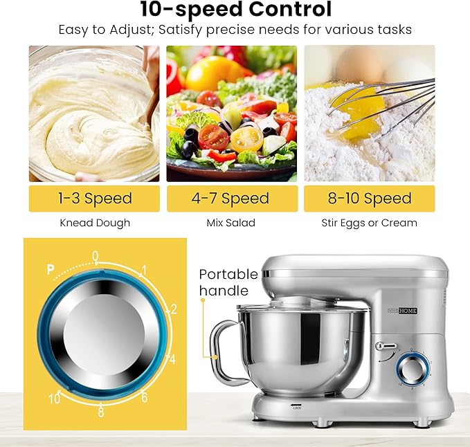 VIVOHOME 4.75 Quart Stand Mixer, 8 Speed Kitchen Electric Food Mixer with VIVOHOME Stand Mixer, 660W 10 Speed 6 Quart Tilt-Head Kitchen Electric Food Mixer