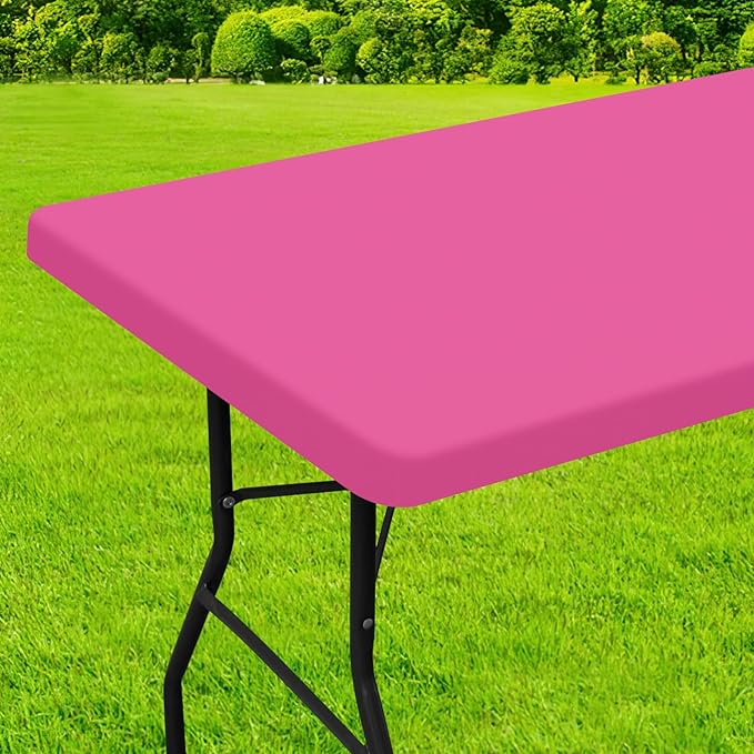 homing Rectangle Table Cloth Cover, Waterproof Polyester Elastic Fitted Tablecloth, Fits for 5 Foot Folding Tables, Washable Table Protector for Picnic, Camping, Outdoor (Rose Pink, 30" x 60")