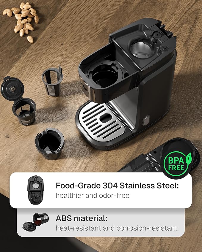 HBN Single Serve Coffee Maker for K-Cup & Ground Coffee, Fast Brew One Cup Coffee & Tea Machine with 10oz Stainless Steel Tank, Compact Design Capsule Coffee Machine, Black
