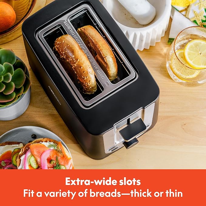 bella 2 Slice Toaster with Auto Shut Off - Extra Wide Slots & Removable Crumb Tray and Cancel, Defrost & Reheat Function - Toast Bread, Bagel & Waffle, Black