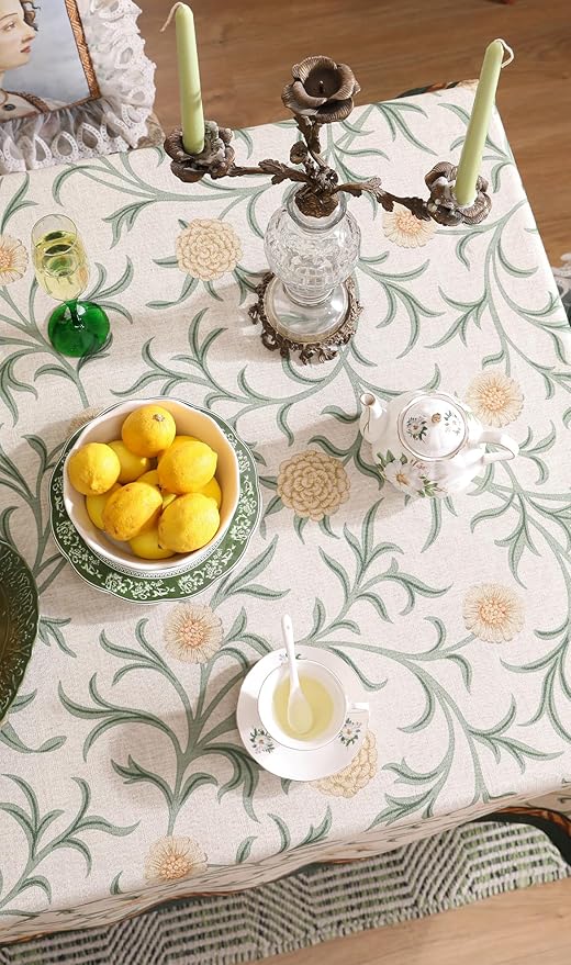 patdrea Designer French Linen Table Cloth for Rectangle Table,Vintage Fall Decorative Tablecloth,Floral Decoration Cover for Kitchen Dining Christmas,Tea Party,Thanksgiving,55"x71"-Littledaisy