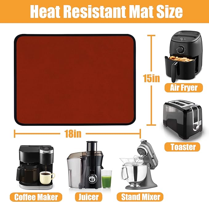 Heat Resistant Mat for Air Fryer,Deep Fryer,Oven,15x18in Hot Pads for Kitchen Counter Heat Protector,Under Coffee Maker Mats for Quartz Countertop Protector,Deep Fryer Coffee Machine Mats (Red)