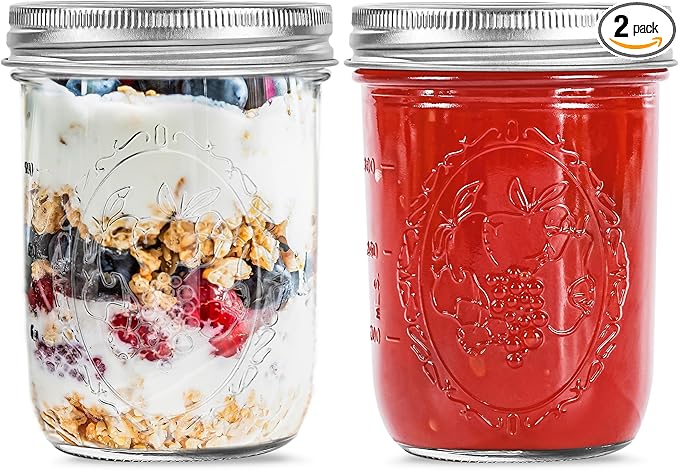 Miuyhji Wide Mouth Mason Jars 16 oz with Lids [2 Pack], Canning Jars with Metal Airtight Lids and Bands, 16 oz Glass Jars for Fermenting, Pickling, Freezing, Preserving, Meal Prep, Jar Décor