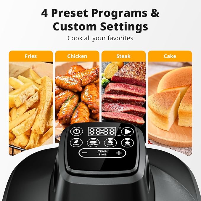 AIRMSEN Potable Glass Air Fryer Non-Toxic, 4.8QT & 1.3QT, 4 Presets & Manual Control, 140–450℉ Precise Heat, 95% Less Oil, Auto-Pause & Resume, Microwave & Dishwasher Safe