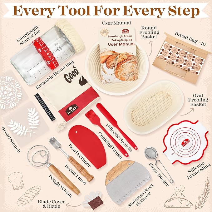 Sourdough Starter Kit, Sourdough Bread Baking Supplies, Sourdough Kit Home and Kitchen, Sour Dough Starter Kits, Sourdough Jar, Bread Proofing Basket, Sourdough Bread Basket, Sour Dough Kit Tools