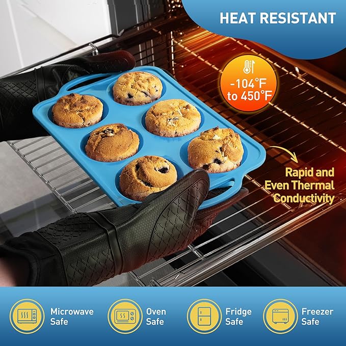 Socisen 2 Packs 6 Cups Silicone Muffin Pan with Metal Reinforced Frame Jumbo Size Cupcake Pan Tray Egg Bites Silicone Molds Muffin Tin Tart Pans Bundt Pan Reposteria Accesorios Moldes Para Pasteles
