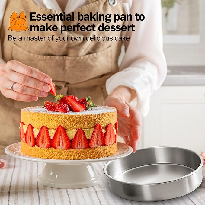 9 Inch Cake Pans Set of 2 with 100 Pieces Parchment Paper, Stainless Steel Round Cake Pans Baking Pan For Layered Cakes, No Coating Smash Cake Pans Mirror Finish Dishwasher Safe Cake Mold