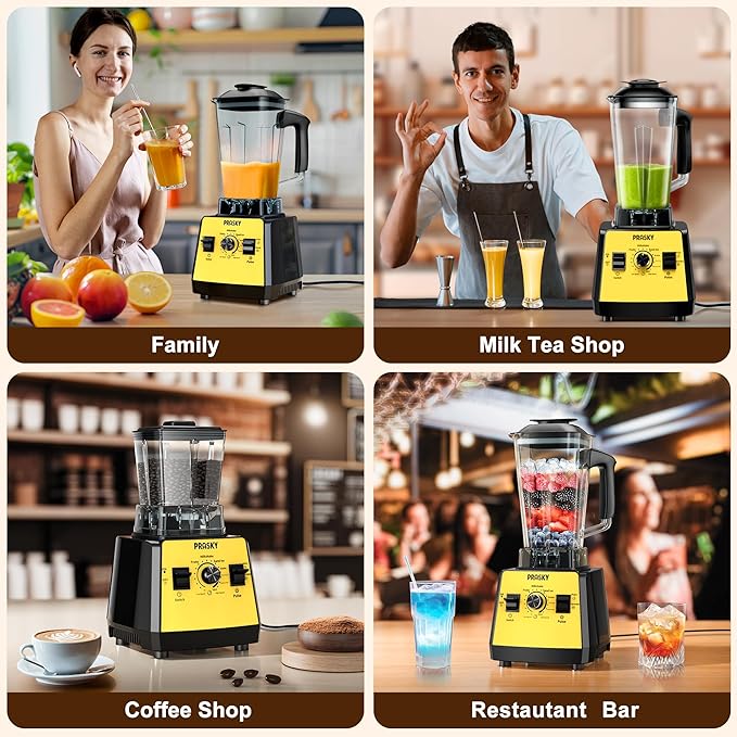Blenders for Kitchen, Smoothie Blender, 2400W/1000W Prasky Blender & Grinder Combo, 25,000 RPM High Speed, 68oz BPA-Free Food Processor, Countertop Blender for Smoothies, Shakes & Food (Yellow, 2L)