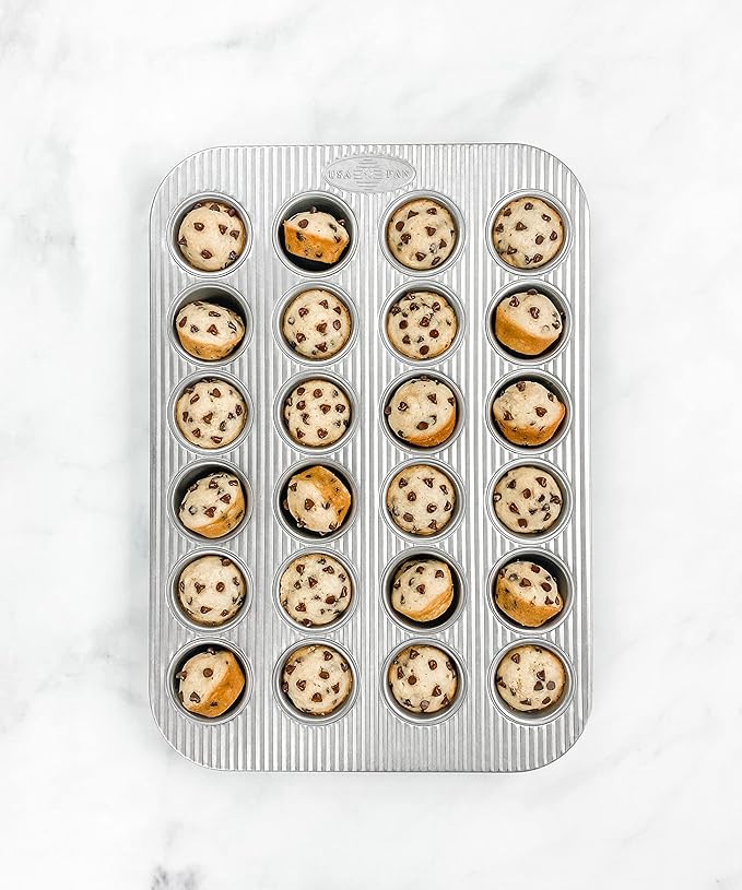 USA Pan Bakeware Mini Cupcake and Muffin Pan, Nonstick Quick Release Coating, 24-Well, Aluminized Steel