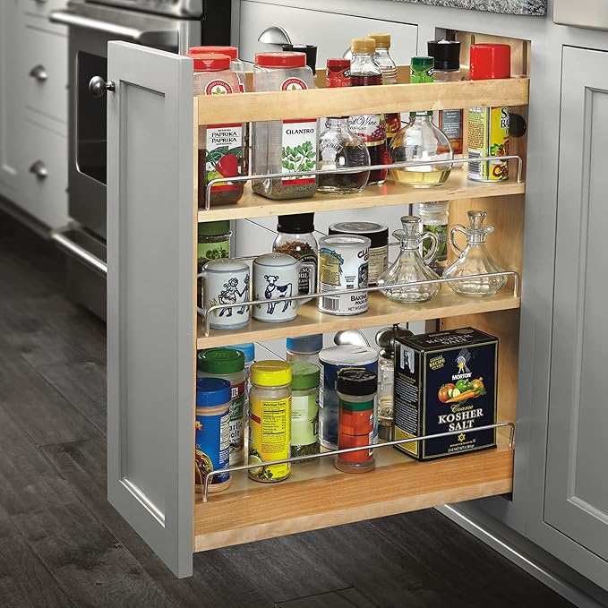 Rev-A-Shelf 8" Pullout Storage Organizer for Base Kitchen/Bathroom Cabinets with Soft-Close Full Extension Slides and Adjustable Shelves, 448-BCSC-8C