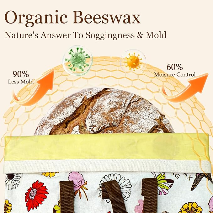 2 Pack Reusable Beeswax Bread Bags for Homemade Bread with Handle,17 X 13 Inch Large Cotton Sourdough Bread Storage for Fridge Freezer Counter,Keep Fresh Longer
