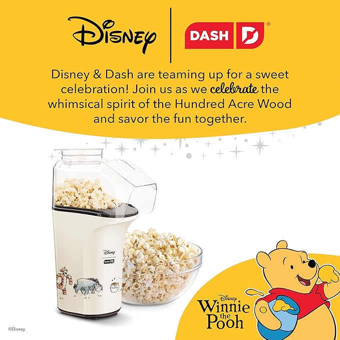 Disney Dash Fresh Pop Popcorn Maker - Oil-Free, Air Popcorn Popper - With Measuring Cup & Recipe Guide - Perfect for Movie Nights - 16 Cups, Winnie the Pooh