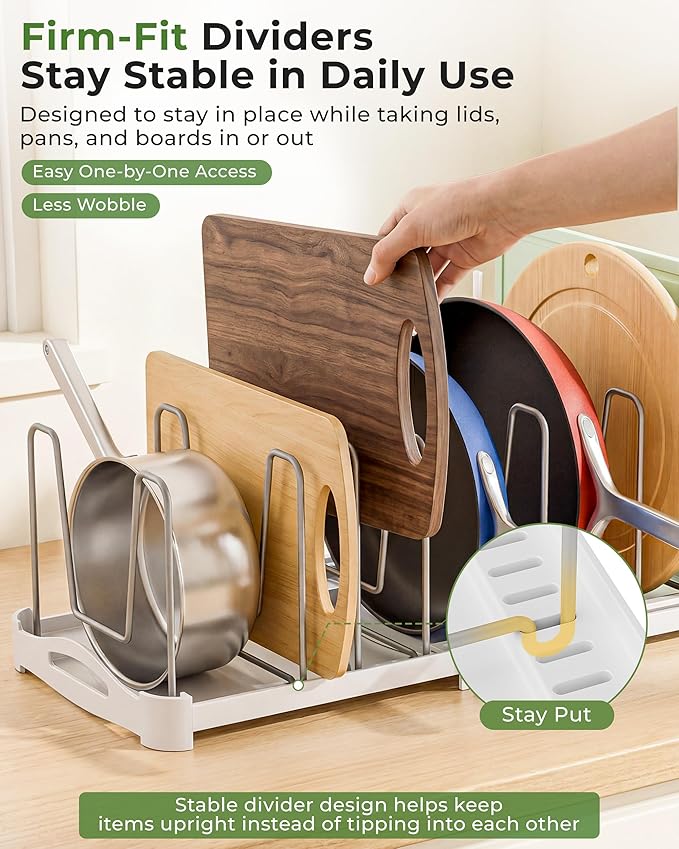 EVERIE Adjustable Bakeware Organizer Pot Lid Holder Rack for Pots, Cake Molds, Cutting Boards, Mats, Cookware, GS02SS, Pack of 2