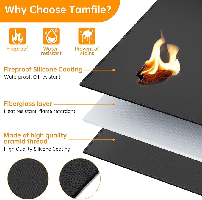 Tamfile Large 62 x 40 Inch Under Grill Mats for Outdoor Grill, Double-Sided Fireproof Heat-Resistant Pad, Indoor Fireplace/Fire Pit Rubber Mat, Oil-Proof Waterproof BBQ Protector for Deck and Patio