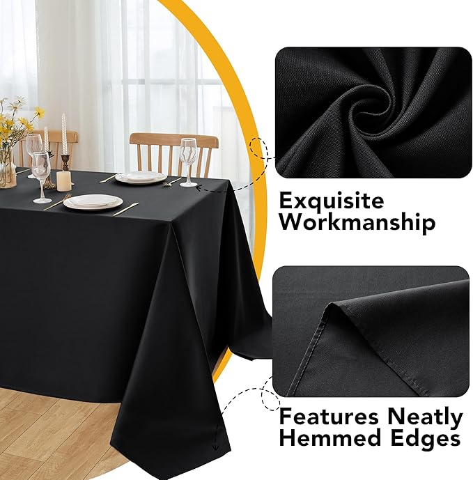 10-Pack Black Tablecloths for Rectangle Tables, 60 x 84 Inches, Stain-Resistant Polyester Fabric for 4 Foot Tables - Washable Table Covers for Weddings, Banquets, Birthday Parties, Events