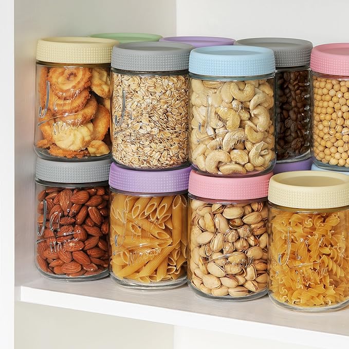 4-Pack 16oz Overnight Oats Containers with Airtight Lids - Glass Mason Jars with Measurement Marks for Yogurt, Meal Prep & Chia Pudding, Stackable & Leakproof