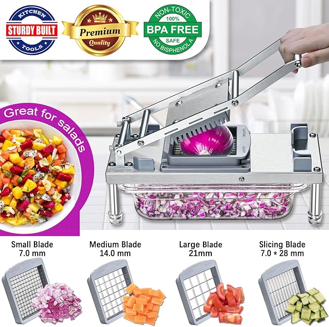 Stainless steel Vegetable Chopper, Veggie Chopper With 4 Blades, Onion Dicer with Container, Food Cutter & Grater Mandoline Slicer (4 Blades)