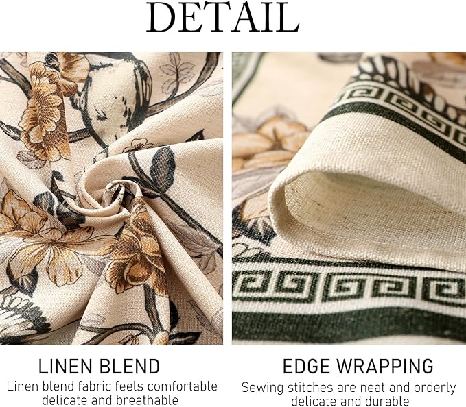 ISAENNE Designer Vintage Linen Rectangular Tablecloth,Floral and Bird Pattern Elegant Table Cloth,Fall Wrinkle Resistant Decor Tablecloths for Dining Kitchen Party Christmas,55"*87"-Murad A
