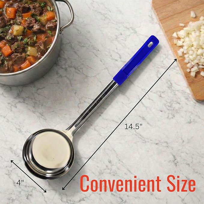 8 Ounce Solid Stainless Steel Portion Control Ladle Spoon for Measuring and Serving; Commercial Grade Serving Scoops [Pack of 12]