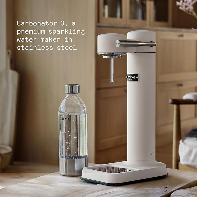 Aarke Carbonator lll with CO2 Cylinder, Sparkling & Carbonation Water Machine, Stainless Steel with PET BPA-Free Reusable Bottle Volume 1L/34 fl oz (Matte White)