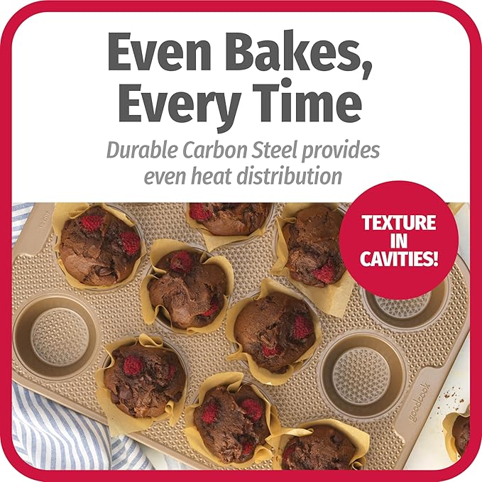 GoodCook BestBake Nonstick Textured Carbon Steel Muffin Pan, 12cp, Bronze