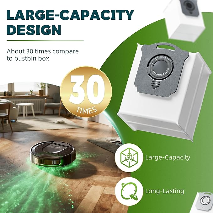 12 Pack Vacuum Bags Replacement Compatible with iRobot Roomba i7, i7+, i3, i3+, i1+, i4, i4+, i6, i6+, j7, j7+, i8, i8+,s9, s9+ Plus, i & s & j Series Clean Base Automatic Dirt Disposal Bags