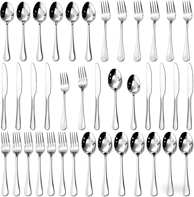 40-Piece Silverware Set for 8, 18/10 Stainless Steel Flatware Set, Heavy Duty Mirror Polished Cutlery Set, Dishwasher Safe Kitchen Utensils for Home Restaurant, Wedding Gift - HIKAA