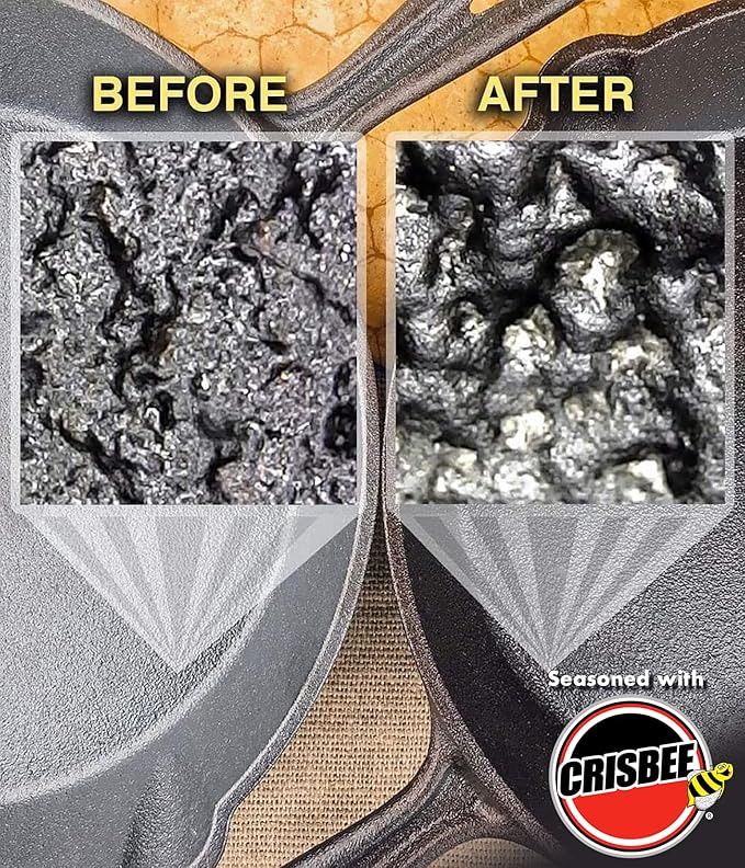 Crisbee Stik® Cast Iron and Carbon Steel Seasoning - Family Made in USA - The Cast Iron Seasoning Oil & Conditioner Preferred by Experts - Maintain a Cleaner Non-Stick Skillet