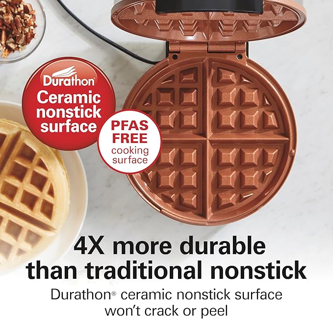 Hamilton Beach Belgian Waffle Maker with PFAS-Free Non-Stick Ceramic-Coated Plates,Browning Control,Indicator Lights,Stainless Steel (26081),(Pack of 2)