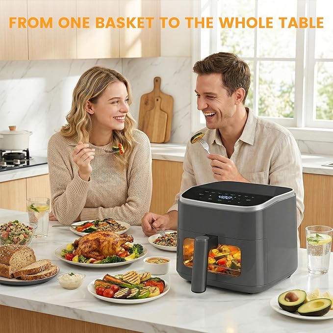 Sweetcrispy Air Fryer 4 Quart with Window, 1500W Digital Airfryer with 8 Presets, 60-Min Timer, Max 400°F, Auto Shut Off & Nonstick Dishwasher Safe Basket, Shake Reminder for Small Kitchen